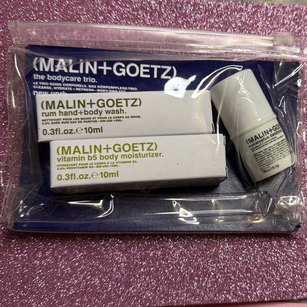 Malin+Goetz Travel Set with Moisturizer, hand & body wash and Deodorant